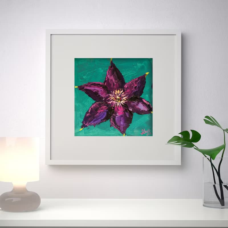 Clematis Painting Small Floral Original Painting Tiny Oil Painting Impasto Flowe