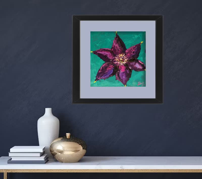 Clematis Painting Small Floral Original Painting Tiny Oil Painting Impasto Flowe