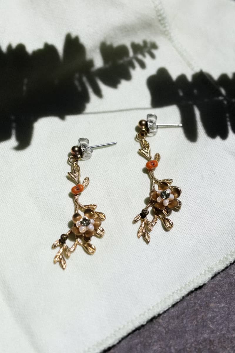 夏枝耳墜 黃銅耳環 施華洛世奇鑽 日本珠 禮物