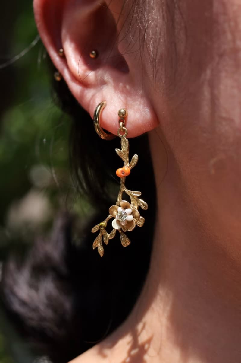 夏枝耳墜 黃銅耳環 施華洛世奇鑽 日本珠 禮物