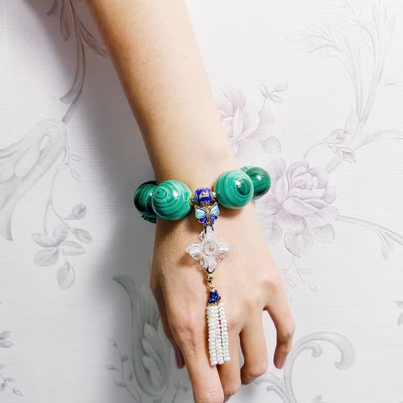 頂級天眼孔雀石 白水晶十字金剛杵 智慧成功 收藏 手鍊 單品 禮物