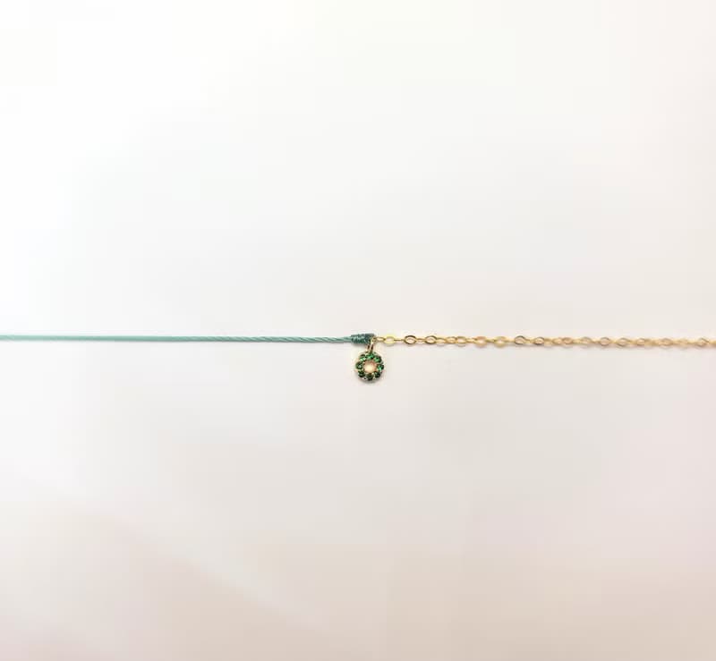 半線半鍊 超小 鍍金 圈圈鑽 甜甜圈 綠鑽 紅線 手鍊 財富 健康