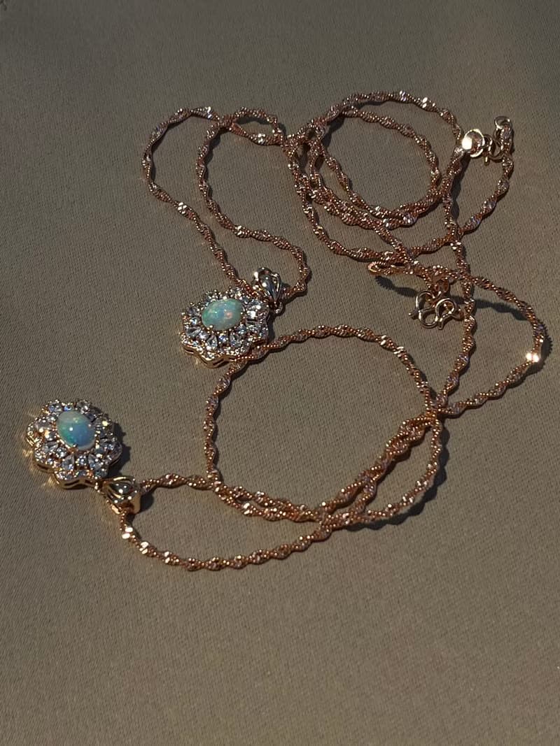 流金遊彩。Opal  歐泊 項鏈 項錬 蛋白石 項鏈 玫瑰金 華麗 歐泊