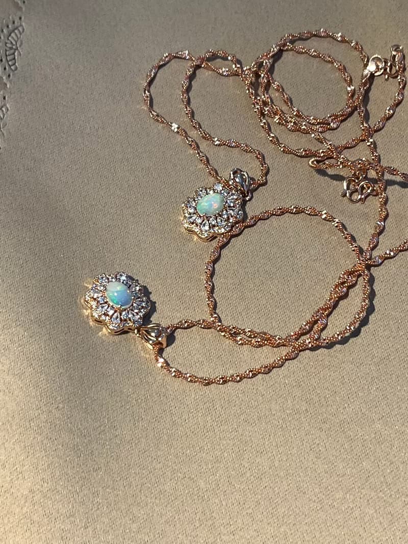 流金遊彩。Opal  歐泊 項鏈 項錬 蛋白石 項鏈 玫瑰金 華麗 歐泊