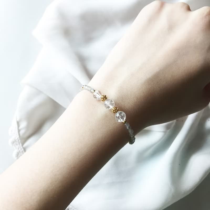 閃閃生耀。白水晶 灰藍月光石 18K包金 天然石/水晶 手鍊/手鐲