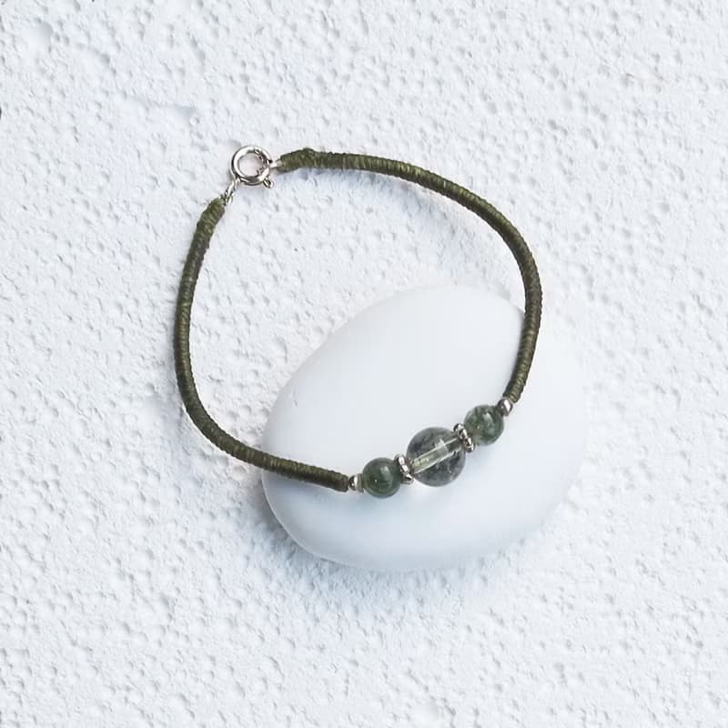 【水晶蠟繩系列】綠絲髮晶x金剛結x圓珠x招財x助事業 蠟線手鍊