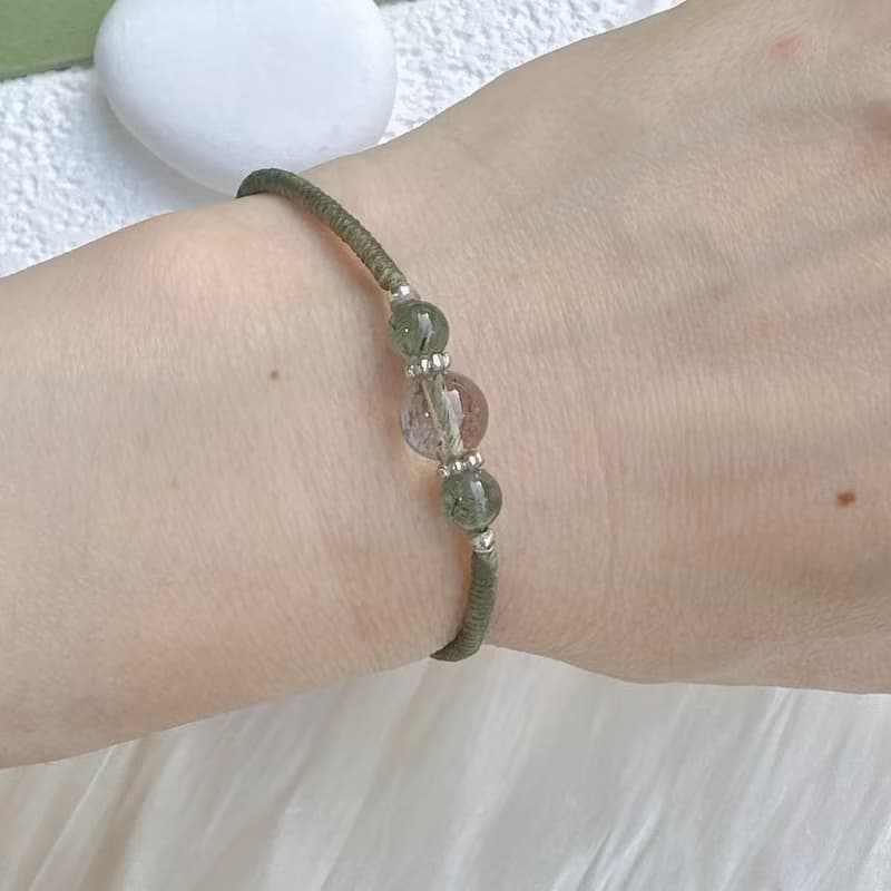 【水晶蠟繩系列】綠絲髮晶x金剛結x圓珠x招財x助事業 蠟線手鍊