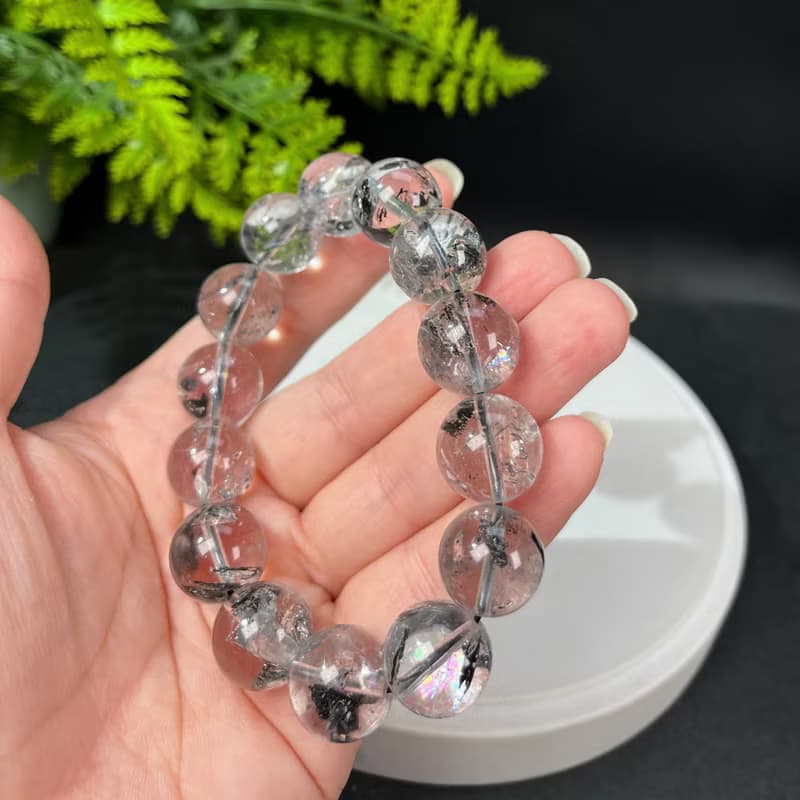 美國閃靈鉆手串 赫爾基蒙水晶 15.5mm 冰透彩虹閃片 能量石助睡眠
