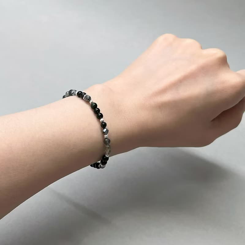 黑曜石黑髮晶925純銀手鍊