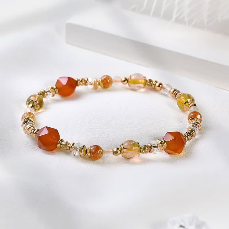 如願 | A117紅瑪瑙黃水晶太陽石水晶手鍊