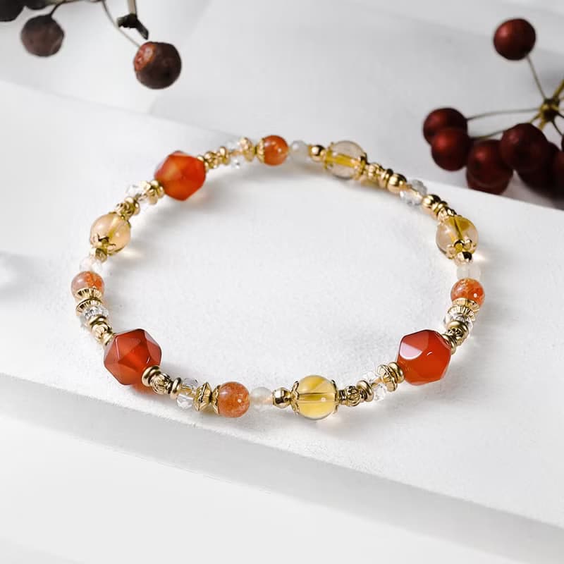 如願 | A117紅瑪瑙黃水晶太陽石水晶手鍊