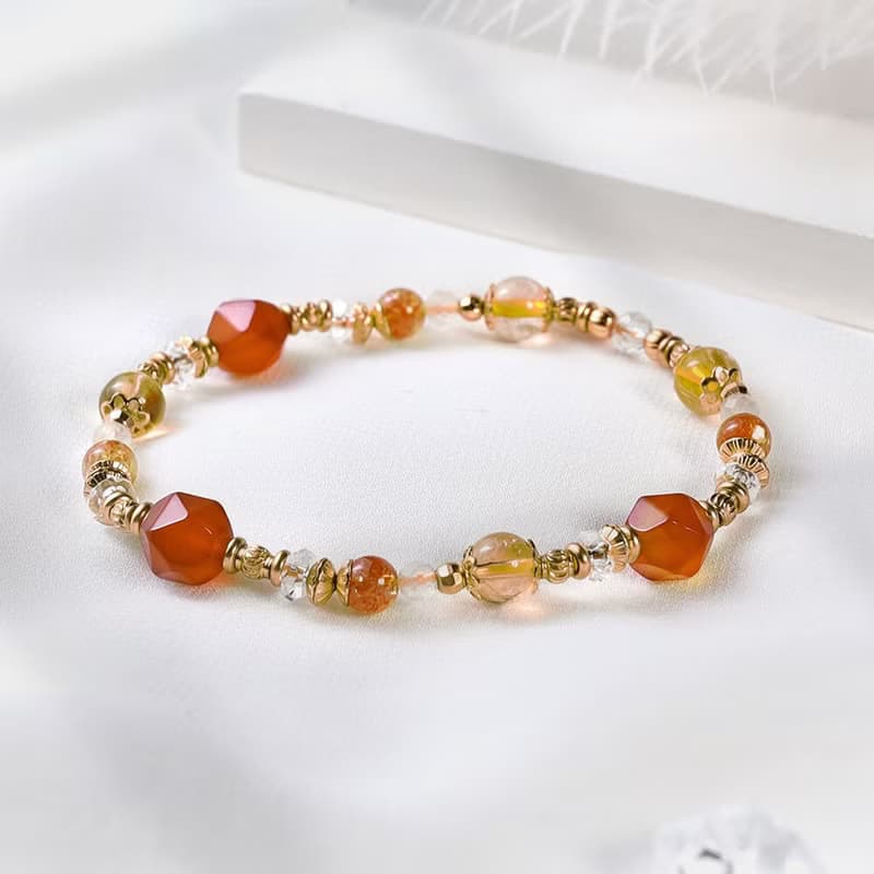 如願 | A117紅瑪瑙黃水晶太陽石水晶手鍊