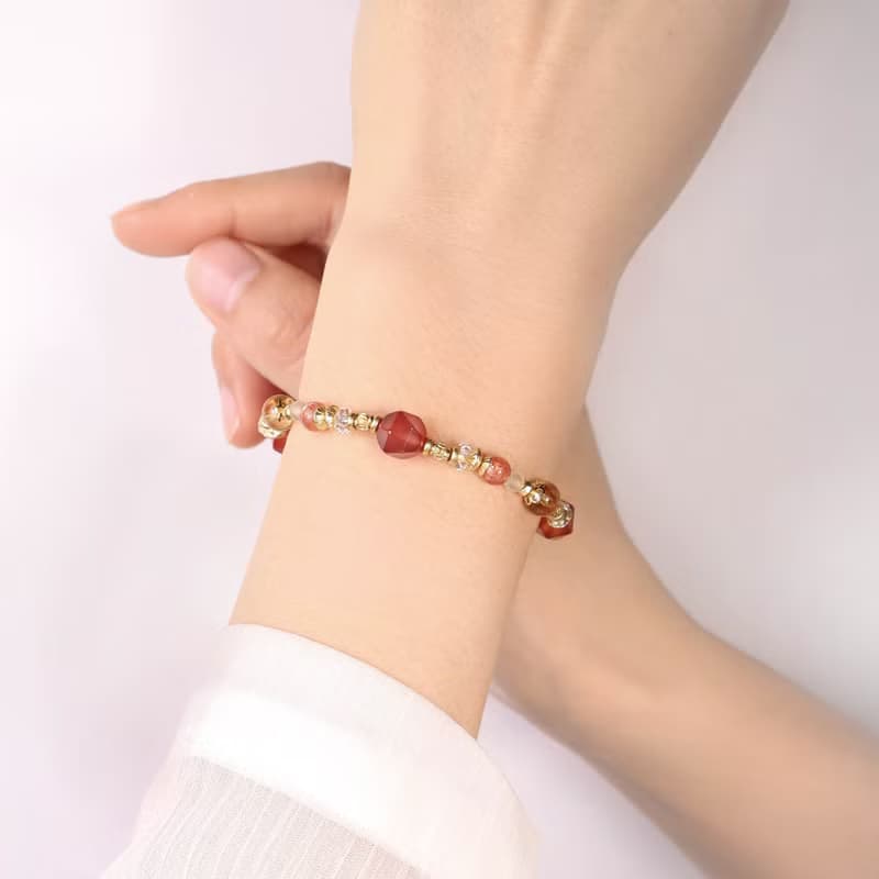 如願 | A117紅瑪瑙黃水晶太陽石水晶手鍊