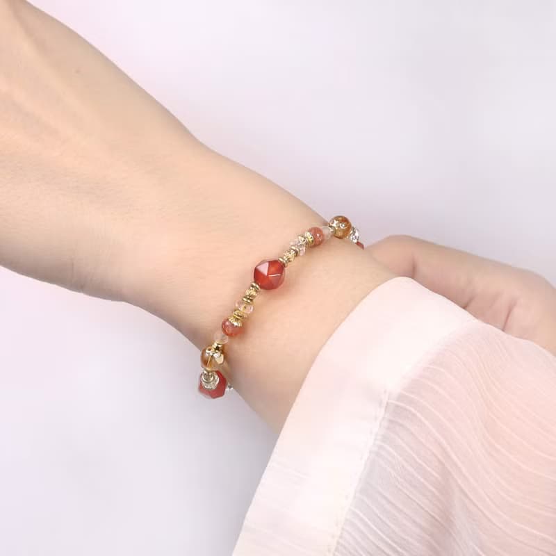 如願 | A117紅瑪瑙黃水晶太陽石水晶手鍊