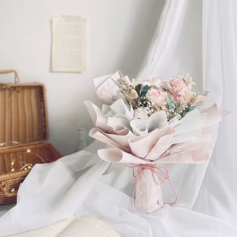 母親節花束系列 | 清新粉色夢境 / 附贈PVC透明梯型袋 永生花