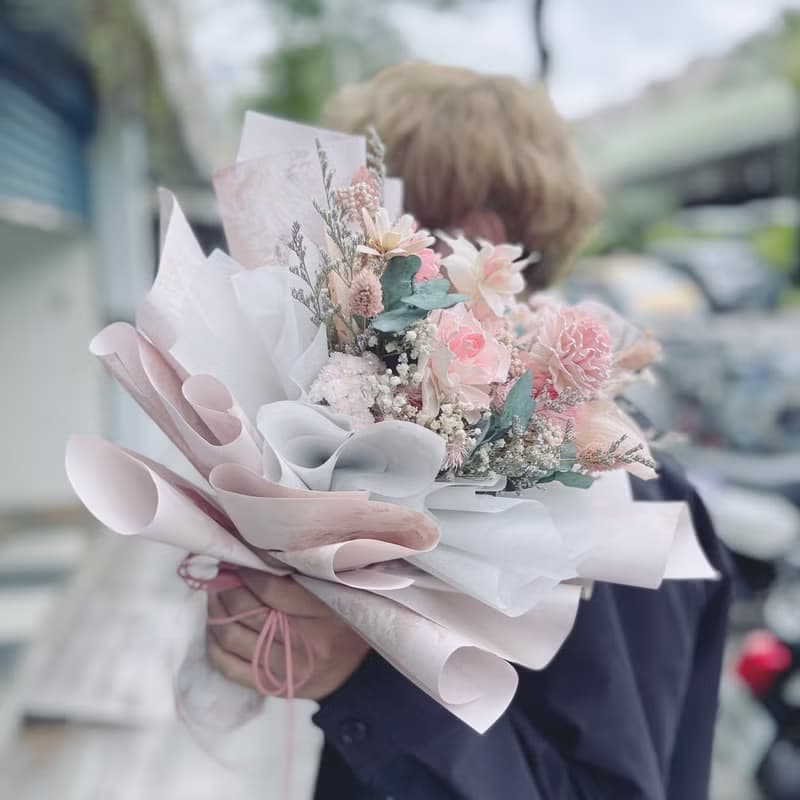母親節花束系列 | 清新粉色夢境 / 附贈PVC透明梯型袋 永生花