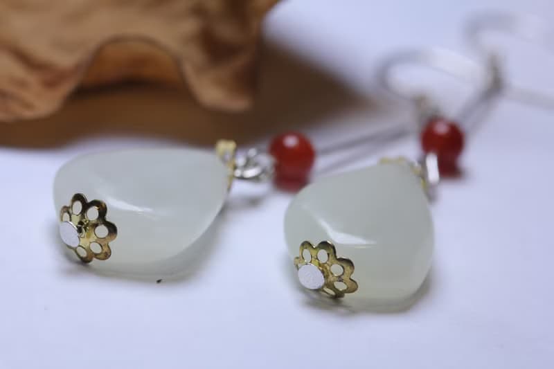 和田手工打磨 隨形白玉 耳墜 女士中國風 耳飾品 s925銀