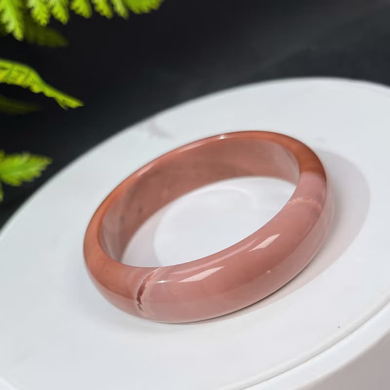 獨特阿拉善瑪瑙手鐲53MM 玉化漸變粉戈壁彩玉手環 力量堅強熱情