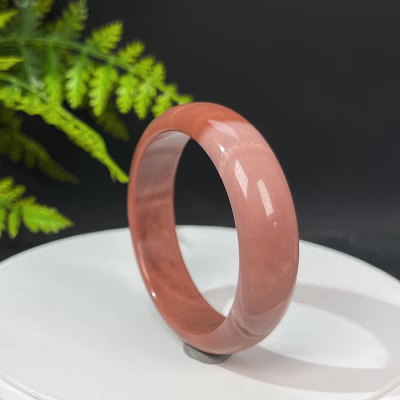 獨特阿拉善瑪瑙手鐲53MM 玉化漸變粉戈壁彩玉手環 力量堅強熱情