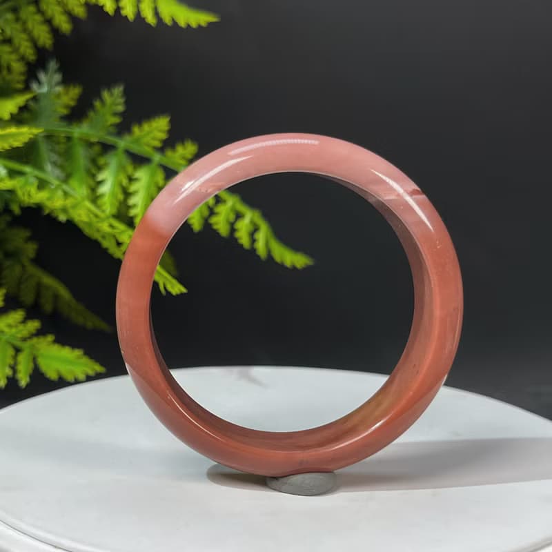 獨特阿拉善瑪瑙手鐲53MM 玉化漸變粉戈壁彩玉手環 力量堅強熱情