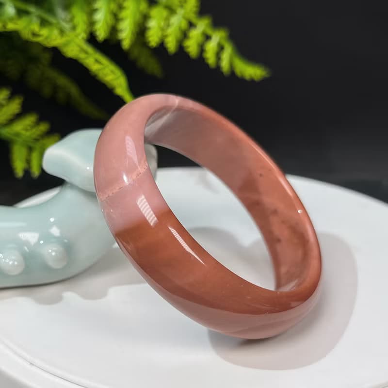 獨特阿拉善瑪瑙手鐲53MM 玉化漸變粉戈壁彩玉手環 力量堅強熱情