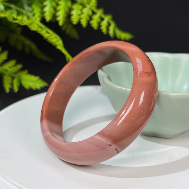 獨特阿拉善瑪瑙手鐲53MM 玉化漸變粉戈壁彩玉手環 力量堅強熱情