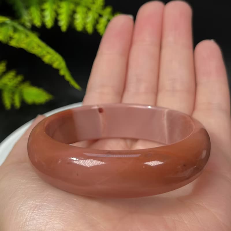 獨特阿拉善瑪瑙手鐲53MM 玉化漸變粉戈壁彩玉手環 力量堅強熱情