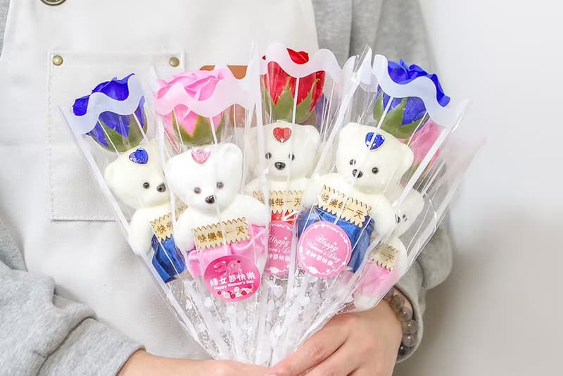 三八婦女節禮物 活動贈品 單支小熊款香皂玫瑰花 (4色可挑) 花束