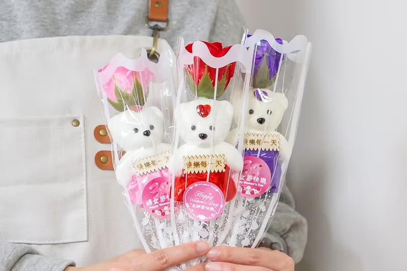 三八婦女節禮物 活動贈品 單支小熊款香皂玫瑰花 (4色可挑) 花束
