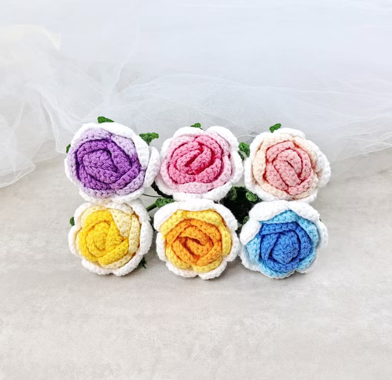 手鉤雪糕玫瑰花盒 手織花 生日禮物 花束 情人節 母親節 CR034