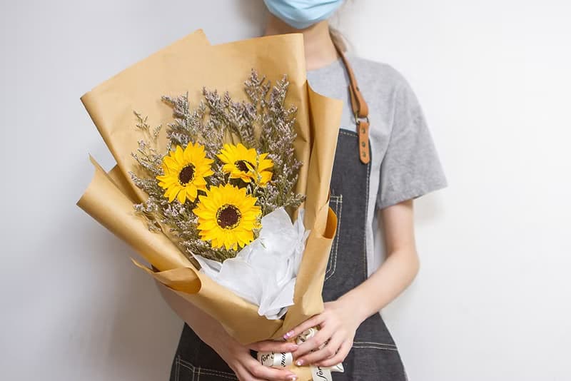畢業花束 文青向日葵3朵 乾燥花花束 (3朵向日葵+情人草) S009