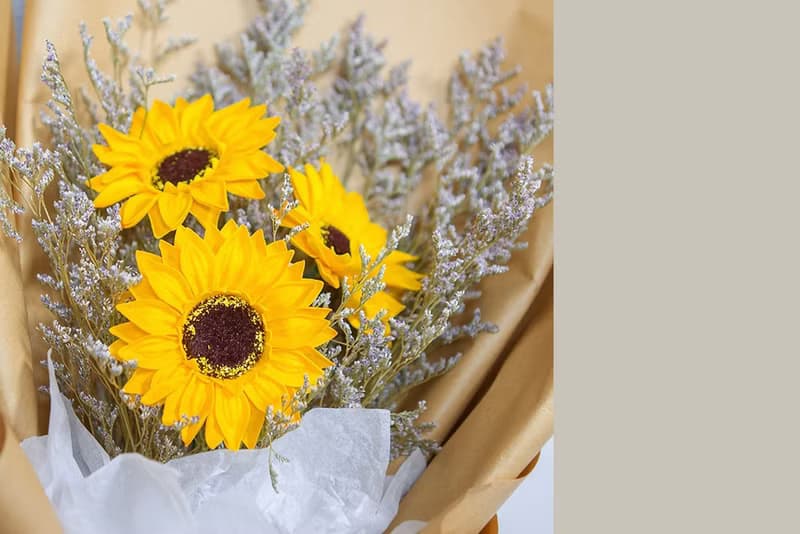 畢業花束 文青向日葵3朵 乾燥花花束 (3朵向日葵+情人草) S009