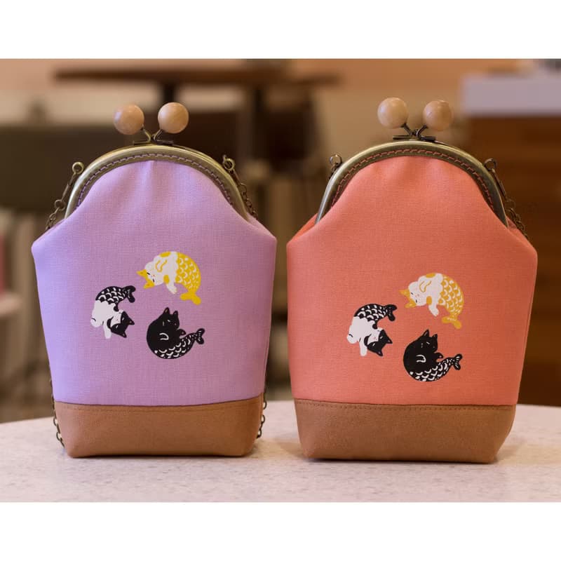 【情人節禮盒】睡貓魚口金包/側背包/手機包(葡萄柚橘)_手工絹印