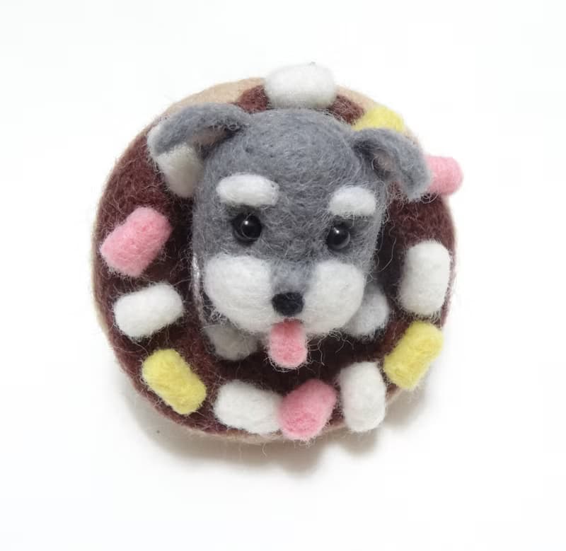 雪納瑞x巧克力棉花糖甜甜圈 -羊毛氈  "鑰匙圈、吊飾、擺飾"