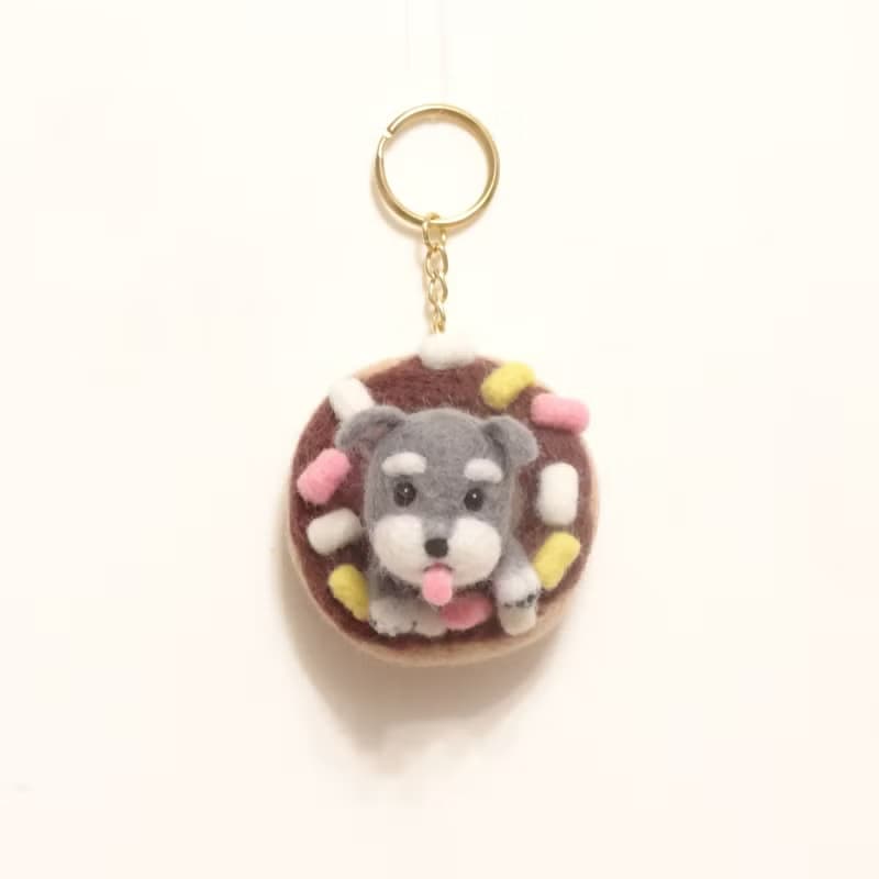 雪納瑞x巧克力棉花糖甜甜圈 -羊毛氈  "鑰匙圈、吊飾、擺飾"