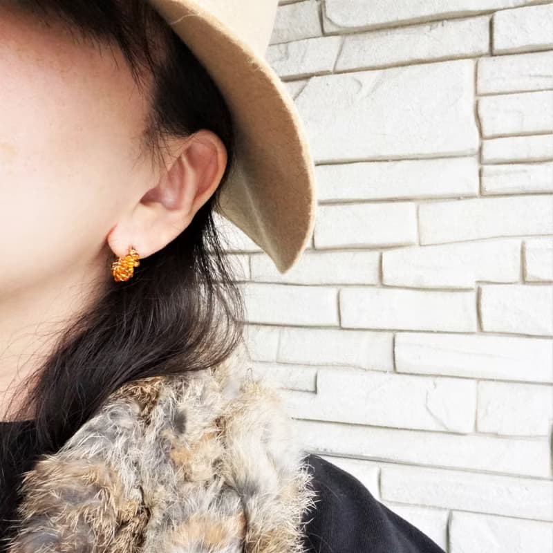 14kgf 天然琥珀 Baltic Amber pavé clip on / pierced earrings
