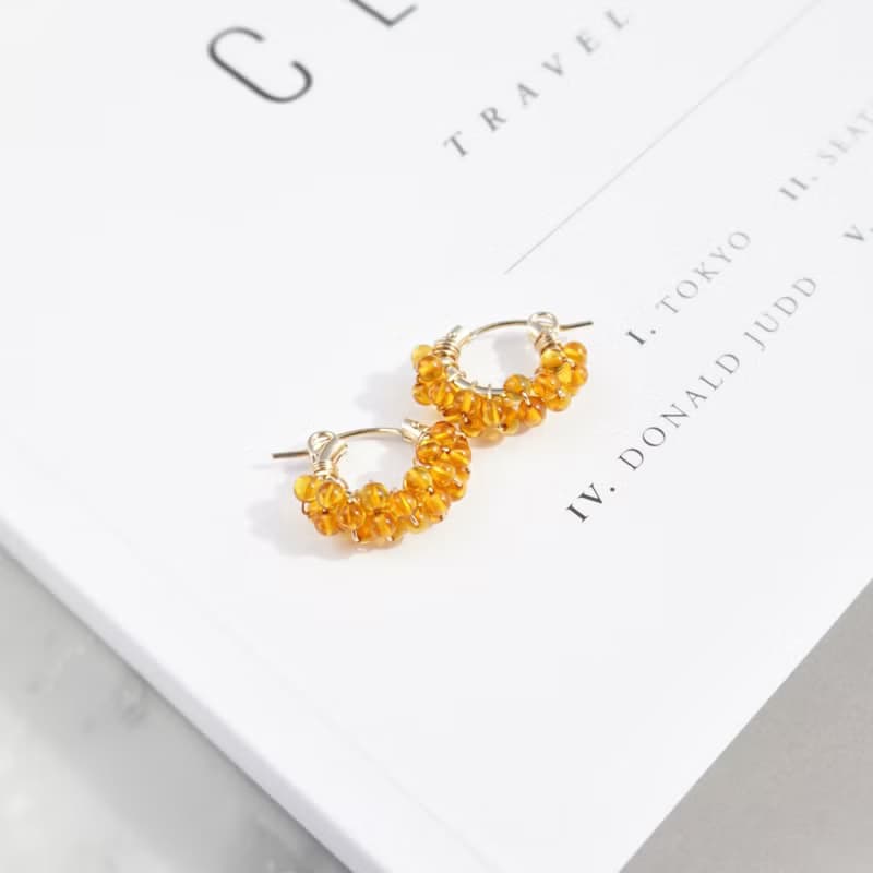 14kgf 天然琥珀 Baltic Amber pavé clip on / pierced earrings