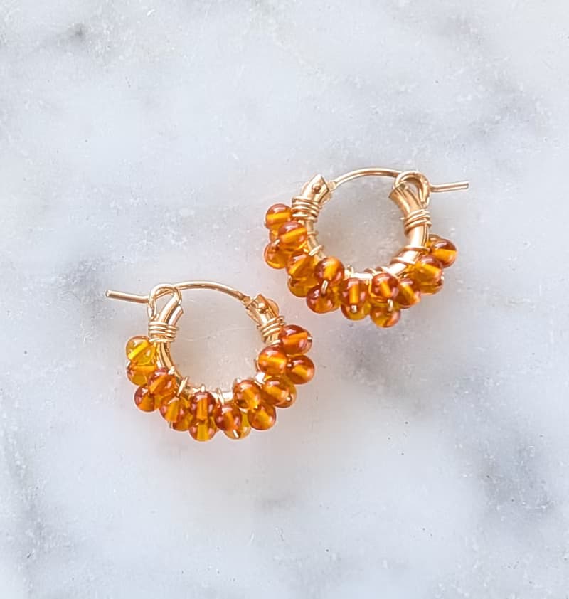 14kgf 天然琥珀 Baltic Amber pavé clip on / pierced earrings