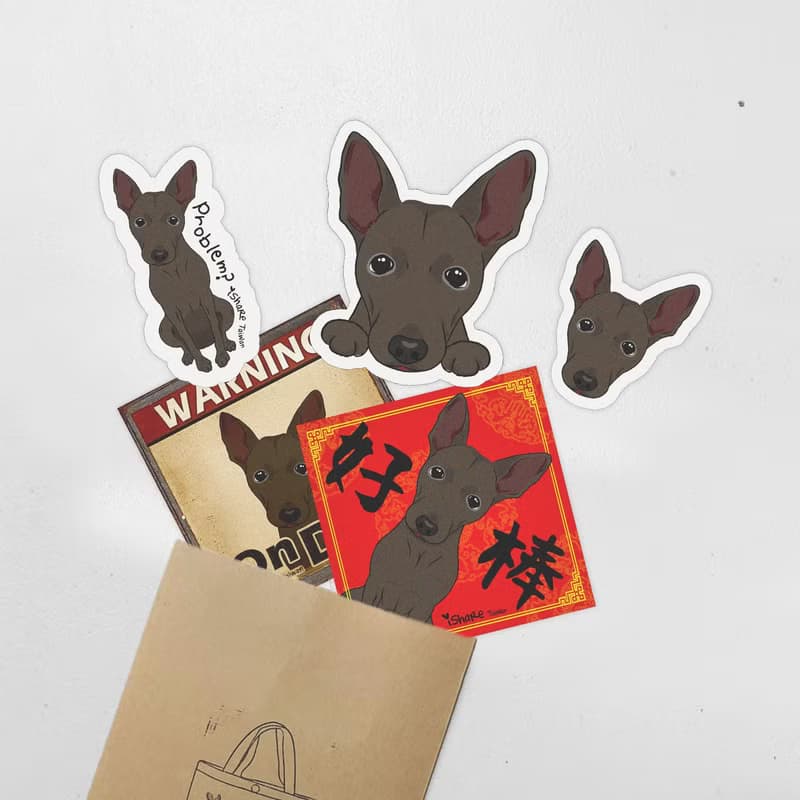台灣犬/米克斯 4毛色 寵物防水抗曬貼紙 行李箱 滑板 衝浪板 春聯
