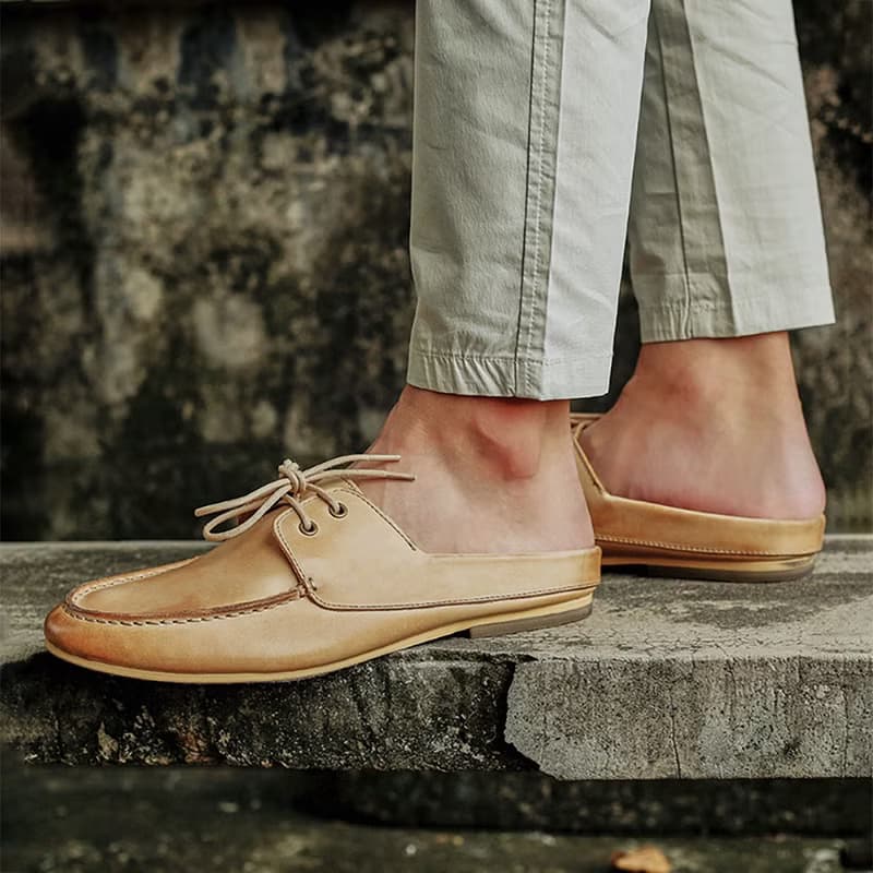 真皮男鞋 休閒鞋 牛皮拖鞋 膠底懶人鞋 英倫風平底鞋 輕便鞋 涼鞋