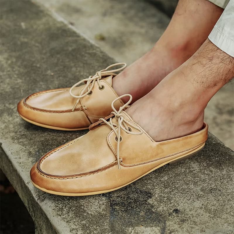 真皮男鞋 休閒鞋 牛皮拖鞋 膠底懶人鞋 英倫風平底鞋 輕便鞋 涼鞋