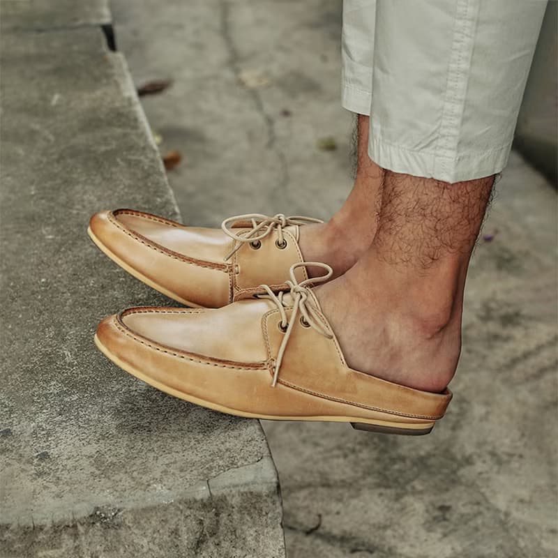 真皮男鞋 休閒鞋 牛皮拖鞋 膠底懶人鞋 英倫風平底鞋 輕便鞋 涼鞋