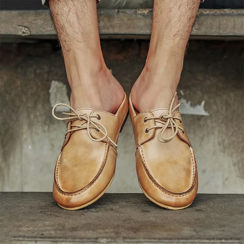 真皮男鞋 休閒鞋 牛皮拖鞋 膠底懶人鞋 英倫風平底鞋 輕便鞋 涼鞋