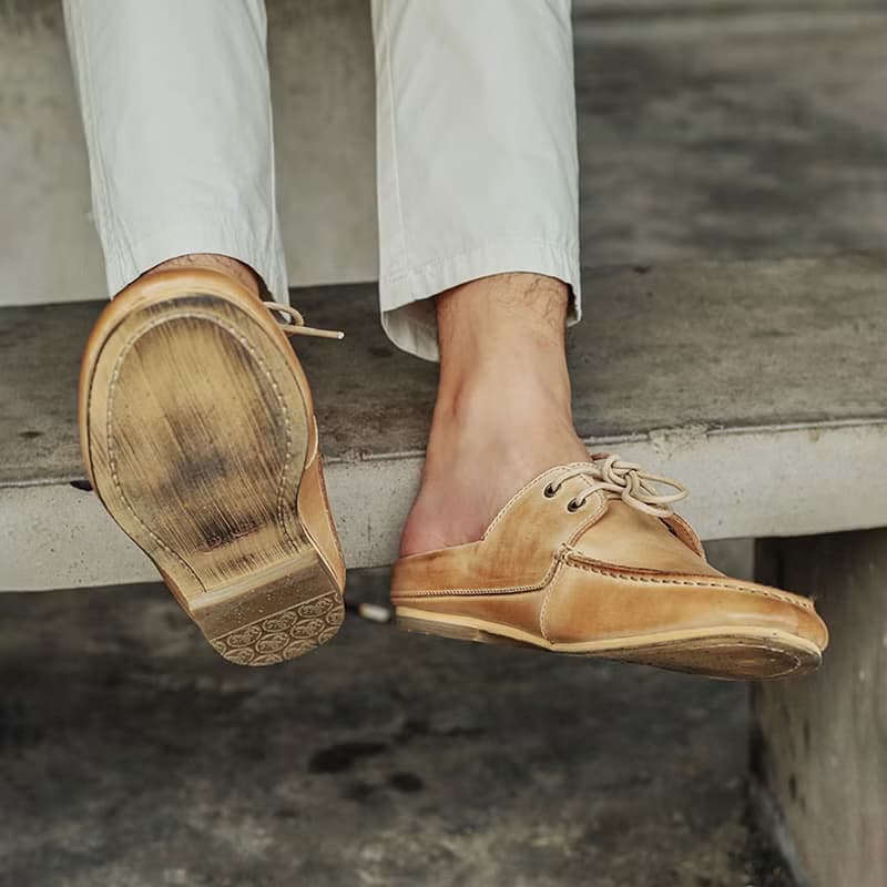 真皮男鞋 休閒鞋 牛皮拖鞋 膠底懶人鞋 英倫風平底鞋 輕便鞋 涼鞋
