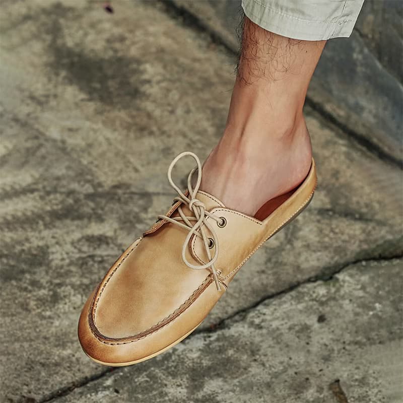 真皮男鞋 休閒鞋 牛皮拖鞋 膠底懶人鞋 英倫風平底鞋 輕便鞋 涼鞋