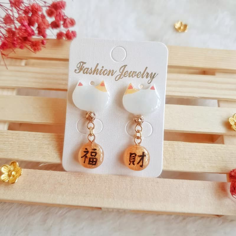 妍語手作 316醫療鋼 耳環 春節 蛇年 招財貓 招福 招財 財運 新年