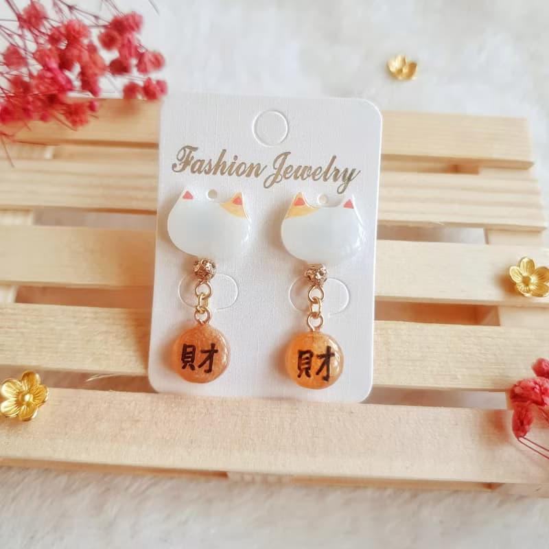 妍語手作 316醫療鋼 耳環 春節 蛇年 招財貓 招福 招財 財運 新年