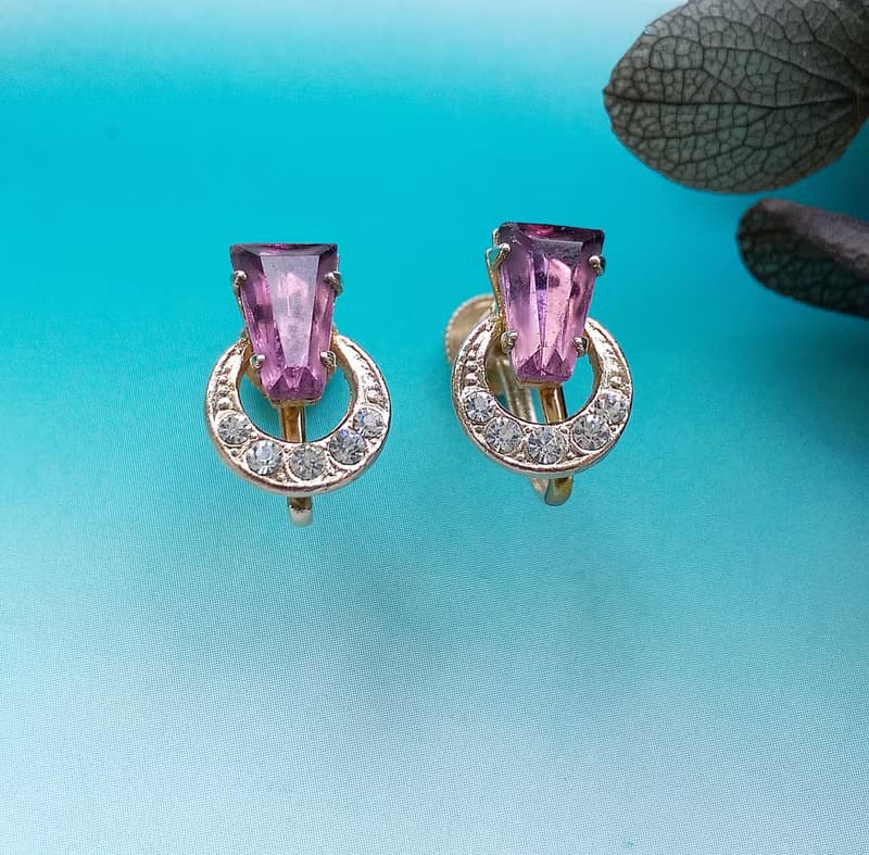 Vintage Jewelry 西洋古董飾品 氣質 小巧紫鑽 栓式耳環