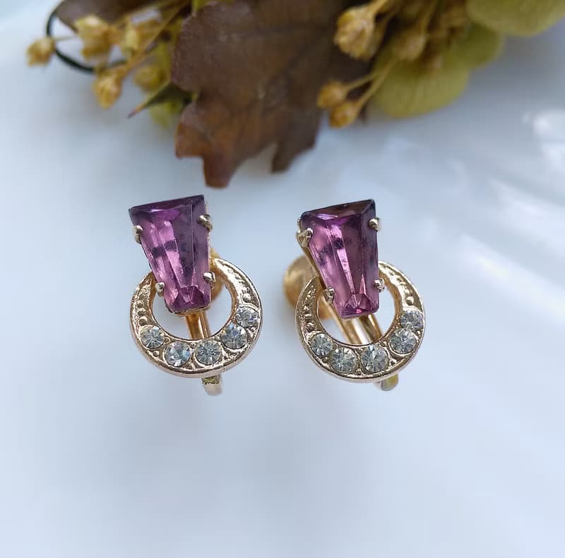 Vintage Jewelry 西洋古董飾品 氣質 小巧紫鑽 栓式耳環