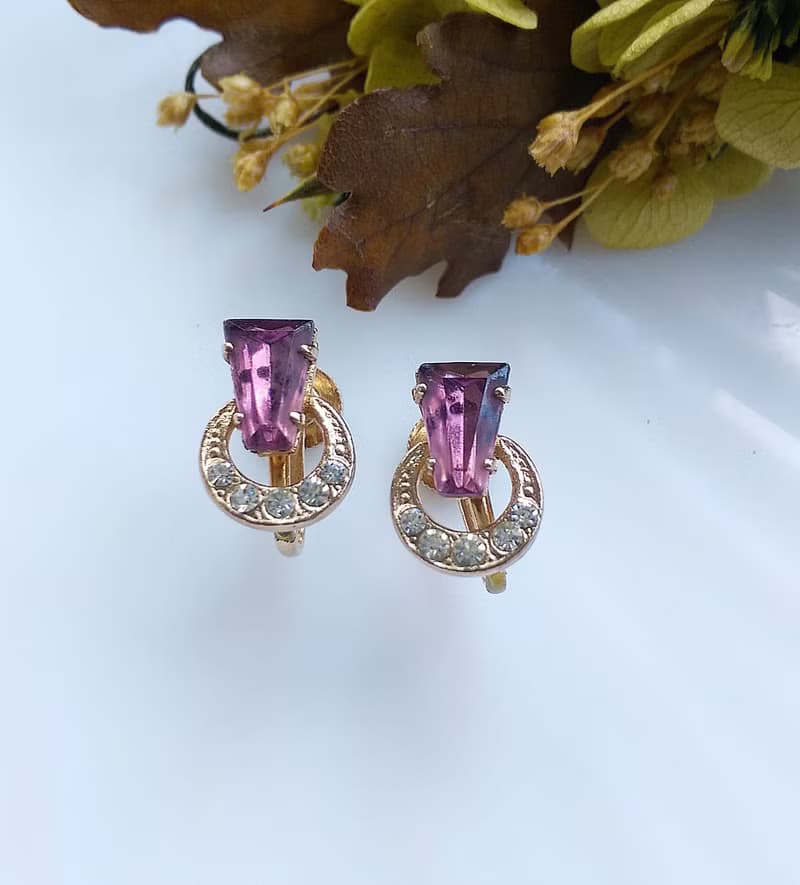Vintage Jewelry 西洋古董飾品 氣質 小巧紫鑽 栓式耳環